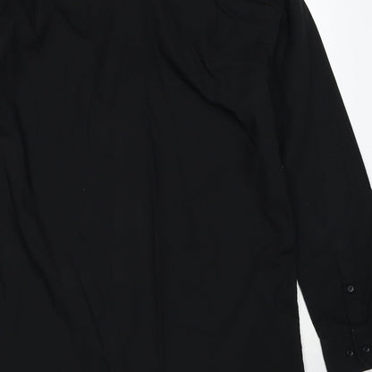 George Mens Black Polyester Button-Up Size 14.5 Collared Button