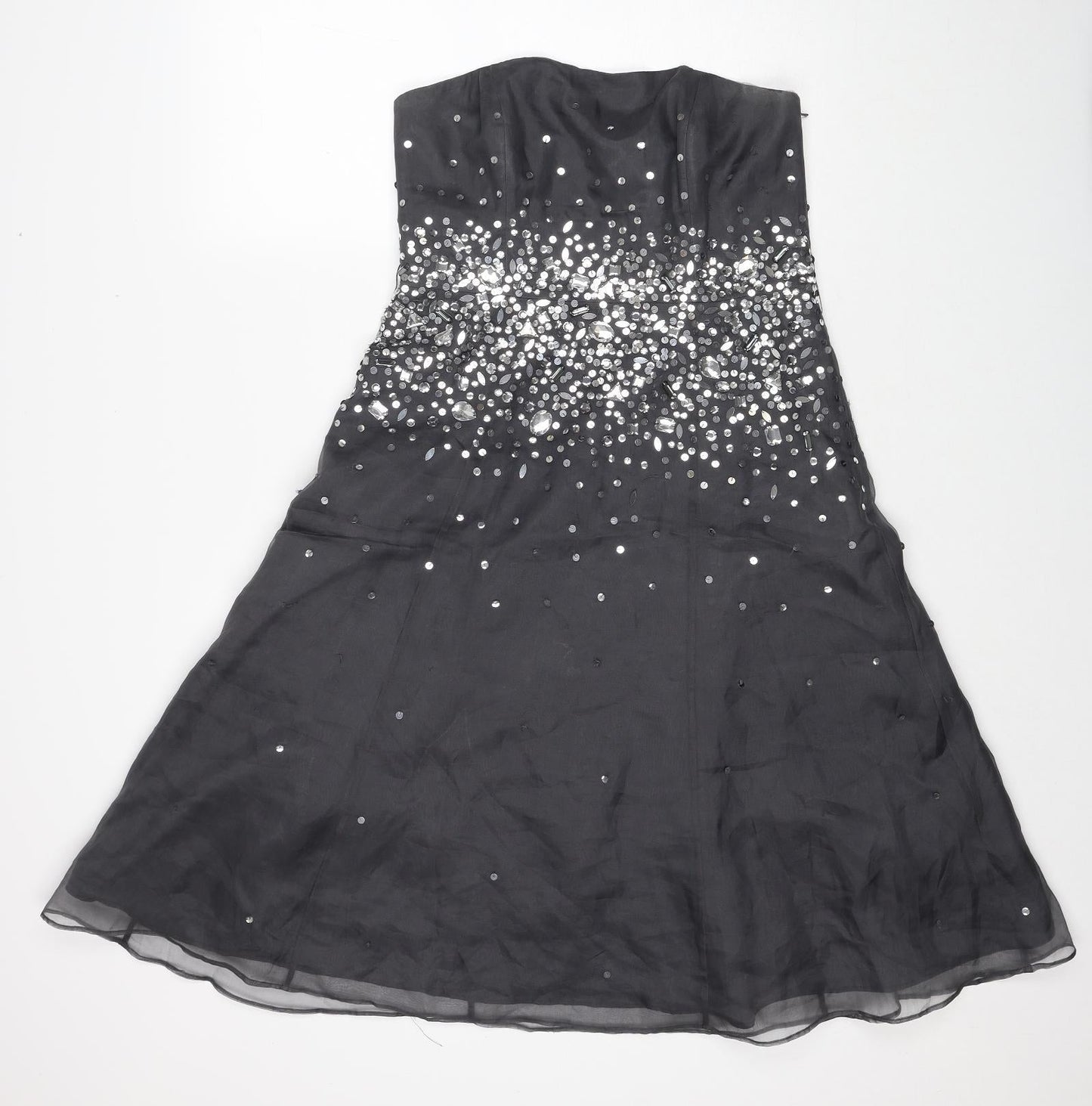 Monsoon Womens Grey Polyester A-Line Size 12 Off the Shoulder Zip