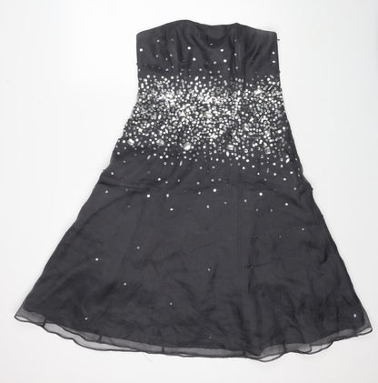 Monsoon Womens Grey Polyester A-Line Size 12 Off the Shoulder Zip