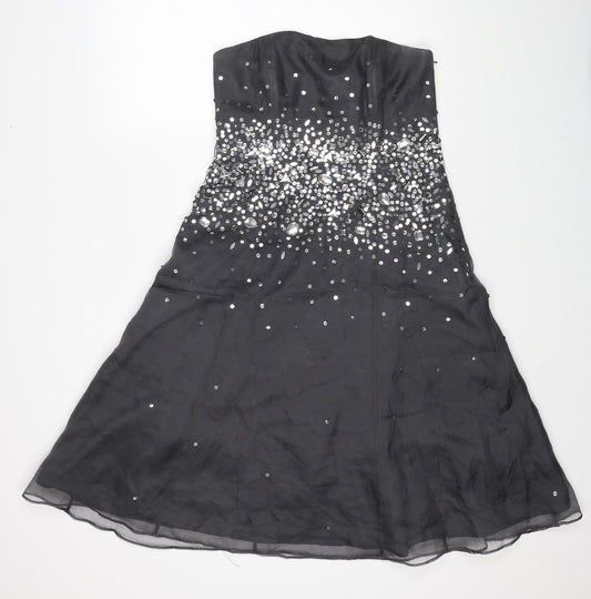 Monsoon Womens Grey Polyester A-Line Size 12 Off the Shoulder Zip