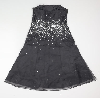 Monsoon Womens Grey Polyester A-Line Size 12 Off the Shoulder Zip