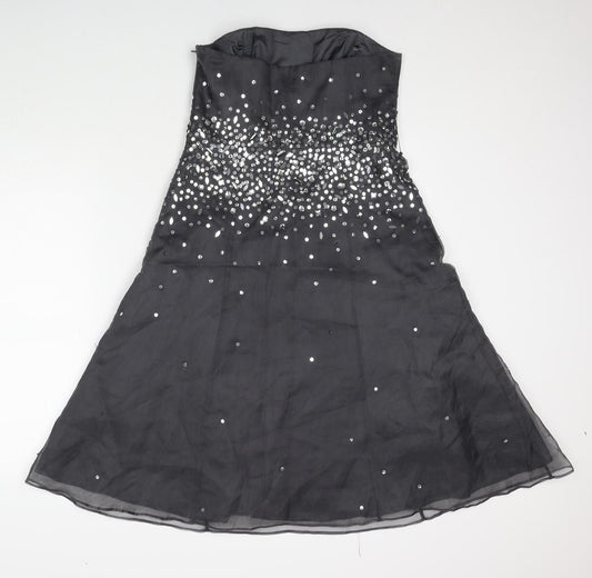 Monsoon Womens Grey Polyester A-Line Size 12 Off the Shoulder Zip