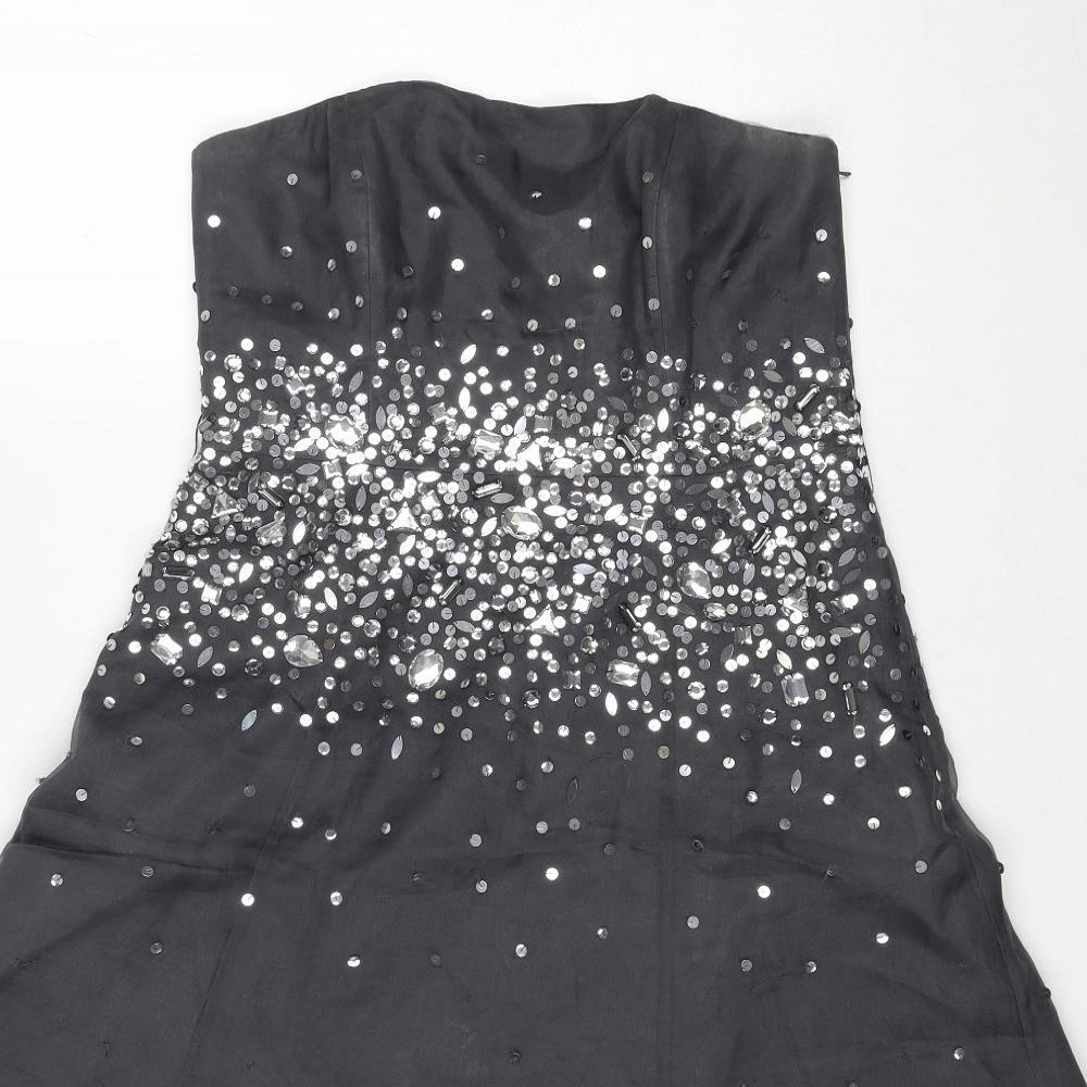 Monsoon Womens Grey Polyester A-Line Size 12 Off the Shoulder Zip