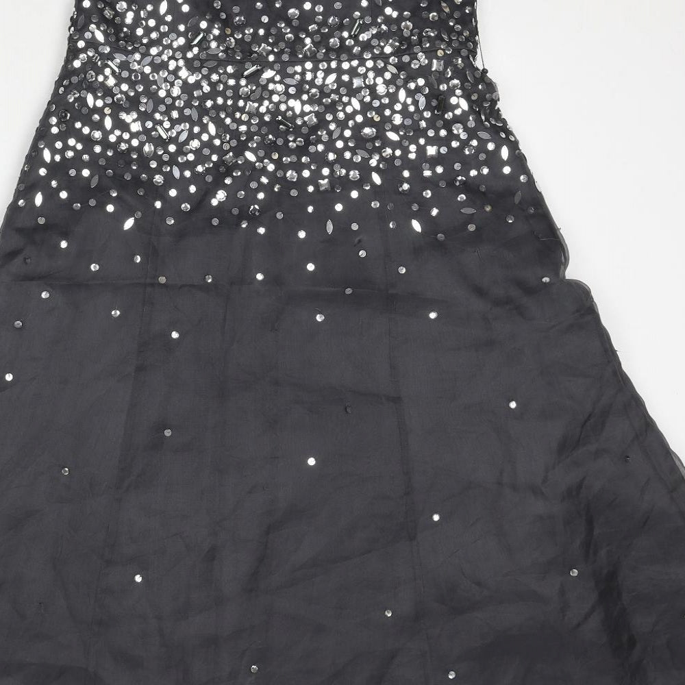 Monsoon Womens Grey Polyester A-Line Size 12 Off the Shoulder Zip