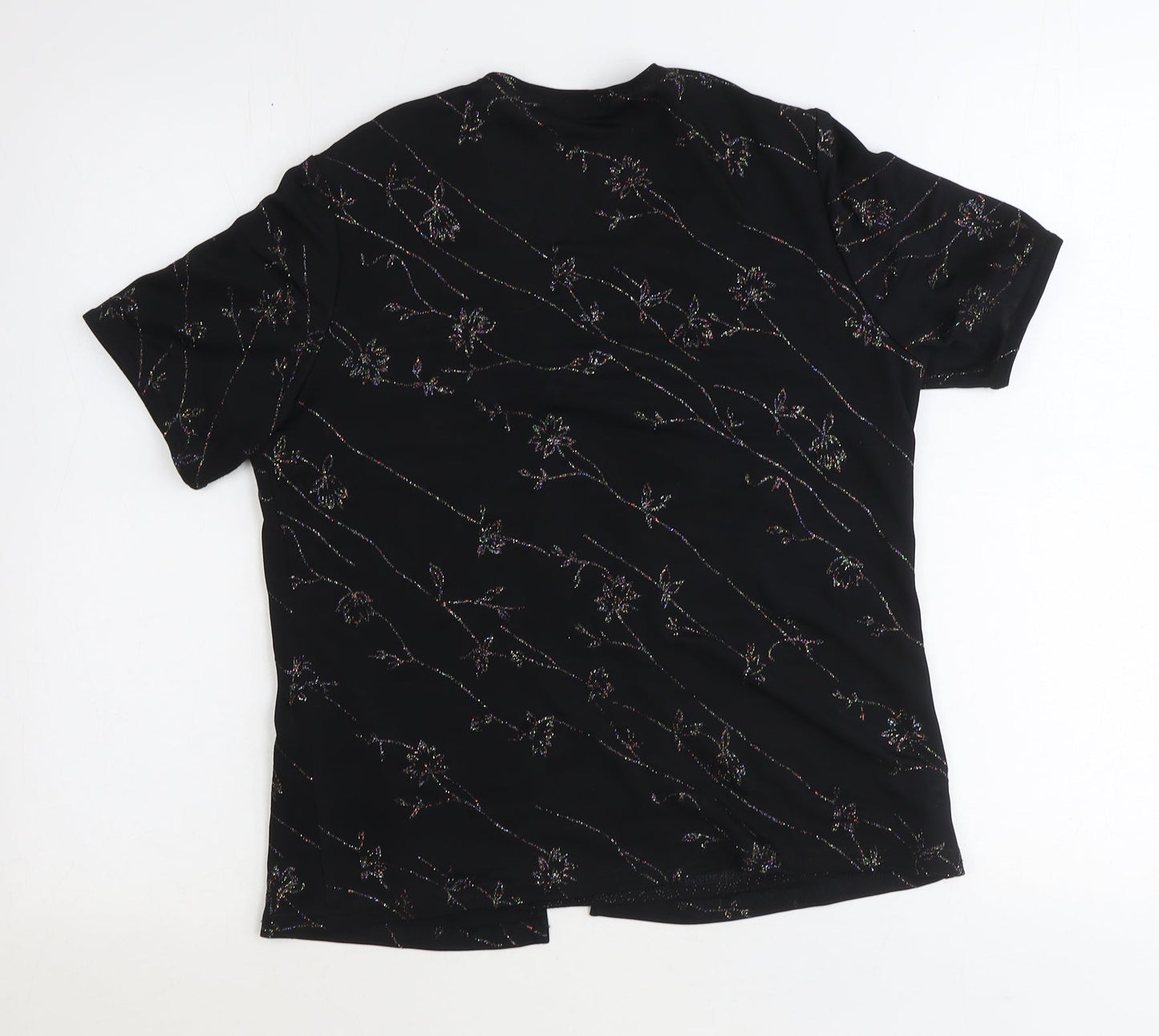 Berkertex Womens Black Floral Polyester Basic Blouse Size 12 V-Neck