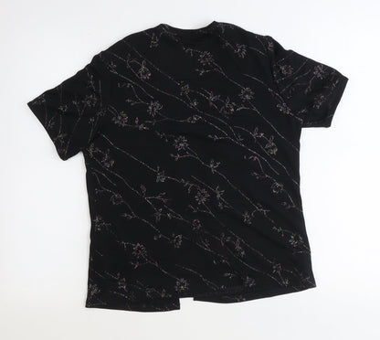 Berkertex Womens Black Floral Polyester Basic Blouse Size 12 V-Neck