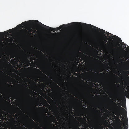 Berkertex Womens Black Floral Polyester Basic Blouse Size 12 V-Neck