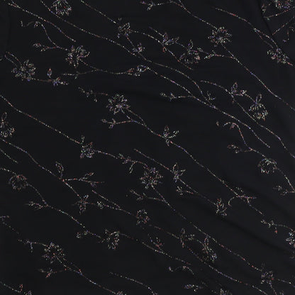 Berkertex Womens Black Floral Polyester Basic Blouse Size 12 V-Neck