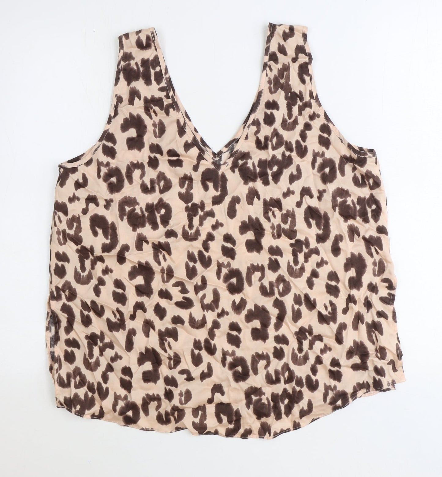 John Lewis Womens Brown Animal Print Polyester Basic Tank Size 14 V-Neck - Leopard Pattern