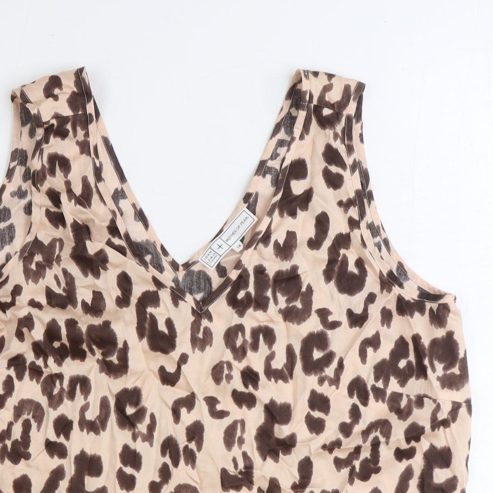 John Lewis Womens Brown Animal Print Polyester Basic Tank Size 14 V-Neck - Leopard Pattern