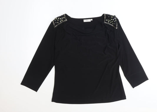 CC Womens Black Polyester Basic T-Shirt Size M Cowl Neck - Shoulder Detail