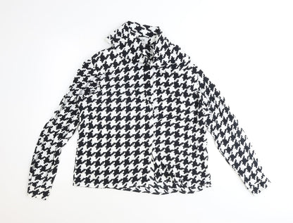jenni R Womens Black Geometric Polyester Basic Blouse Size 14 High Neck