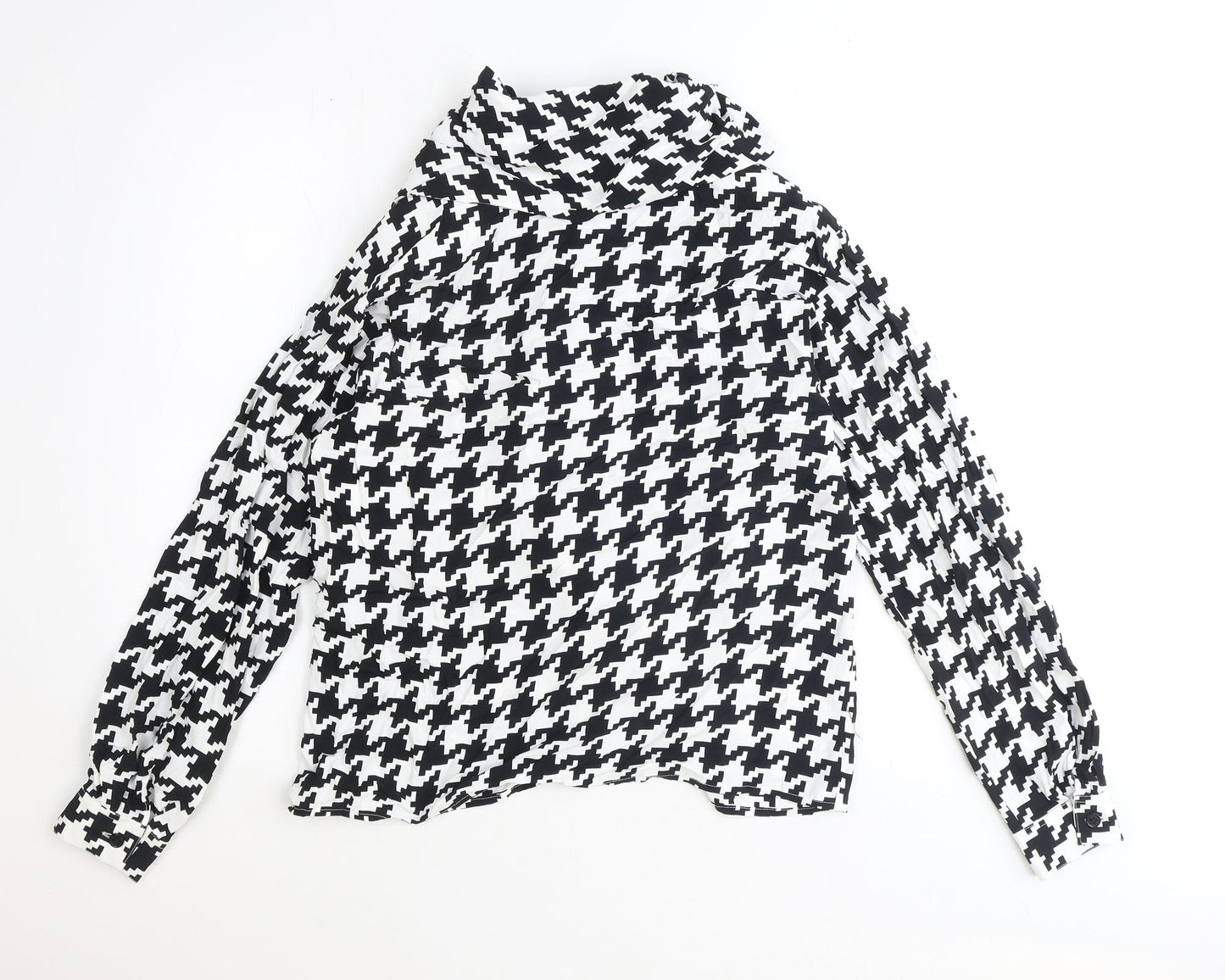 jenni R Womens Black Geometric Polyester Basic Blouse Size 14 High Neck