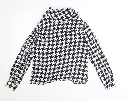 jenni R Womens Black Geometric Polyester Basic Blouse Size 14 High Neck