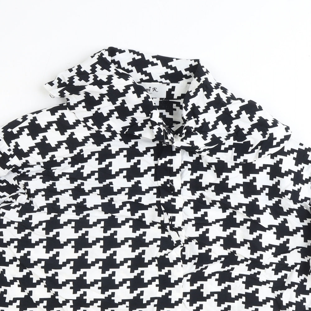 jenni R Womens Black Geometric Polyester Basic Blouse Size 14 High Neck