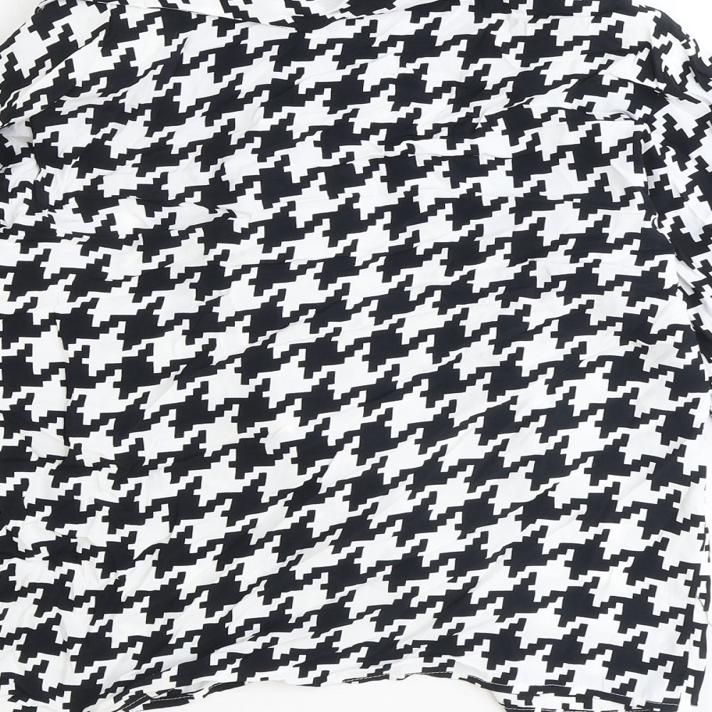 jenni R Womens Black Geometric Polyester Basic Blouse Size 14 High Neck