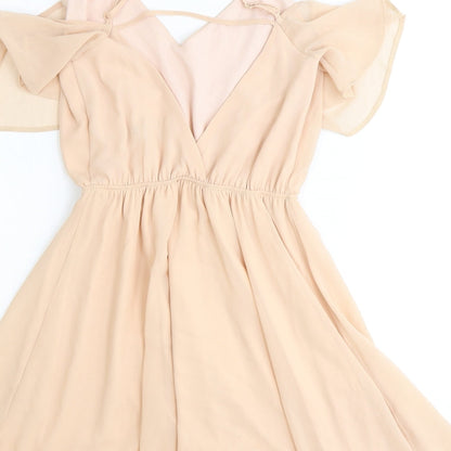 ASOS Womens Pink Polyester Fit & Flare Size 4 V-Neck Pullover - Cold Shoulder