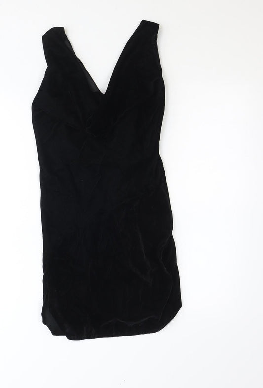 ASOS Womens Black Polyester Mini Size 8 V-Neck Tie - Lace Up Back Detail