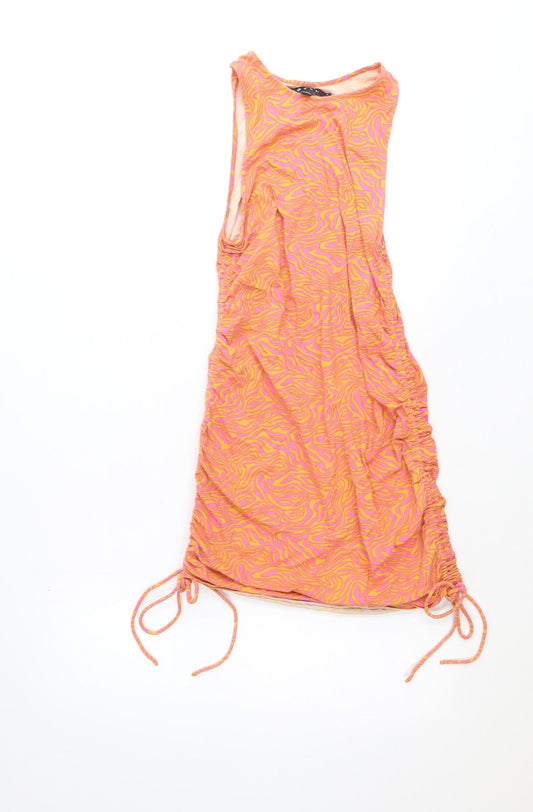 Motel Womens Orange Geometric Polyester Bodycon Size S Boat Neck Pullover