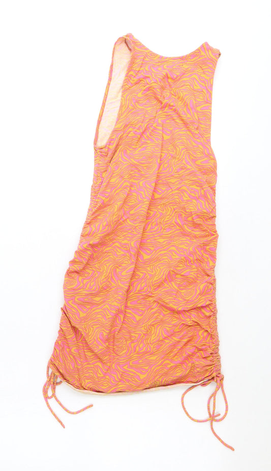 Motel Womens Orange Geometric Polyester Bodycon Size S Boat Neck Pullover