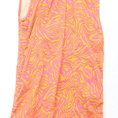 Motel Womens Orange Geometric Polyester Bodycon Size S Boat Neck Pullover