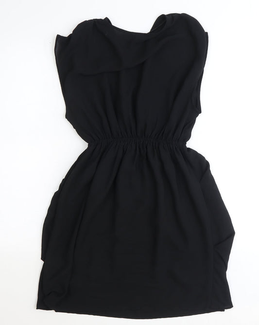 H&M Womens Black Polyester Fit & Flare Size 6 V-Neck Pullover - Elastic Waist
