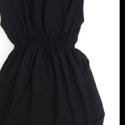 H&M Womens Black Polyester Fit & Flare Size 6 V-Neck Pullover - Elastic Waist