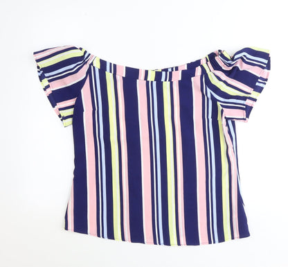 George Womens Multicoloured Striped Polyester Basic Blouse Size 10 Boat Neck