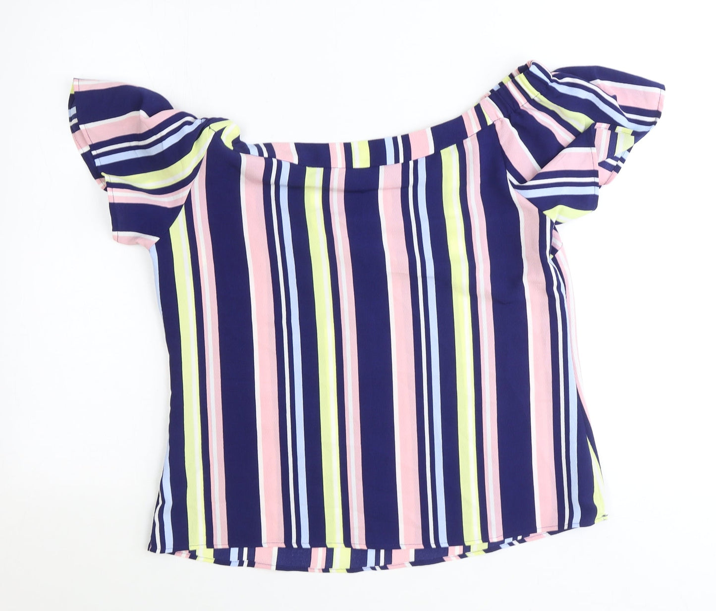 George Womens Multicoloured Striped Polyester Basic Blouse Size 10 Boat Neck
