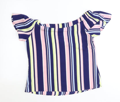 George Womens Multicoloured Striped Polyester Basic Blouse Size 10 Boat Neck