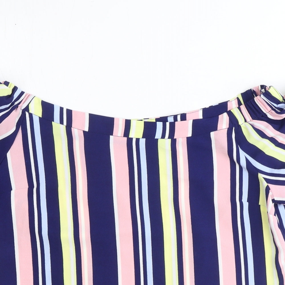 George Womens Multicoloured Striped Polyester Basic Blouse Size 10 Boat Neck