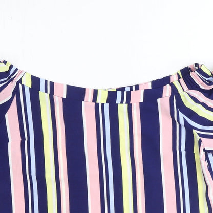 George Womens Multicoloured Striped Polyester Basic Blouse Size 10 Boat Neck
