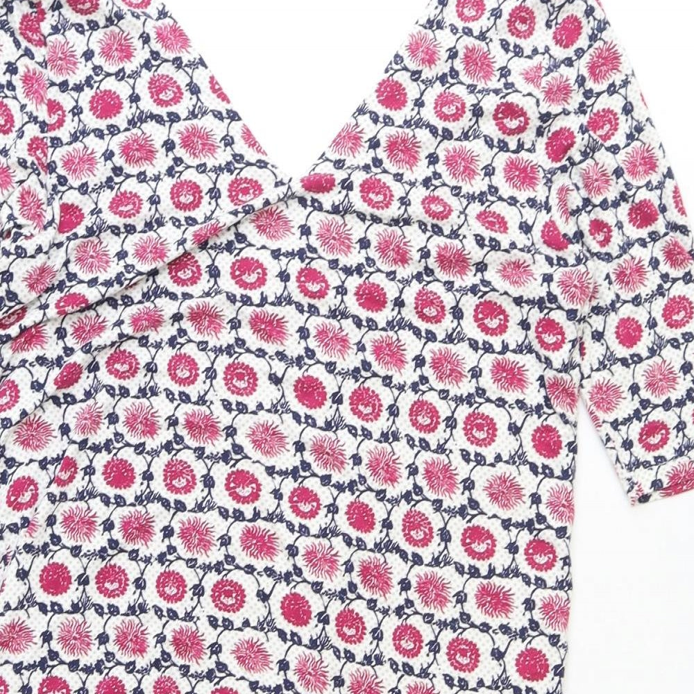 NEXT Womens Red Geometric Polyester A-Line Size 8 V-Neck Pullover - Pleated