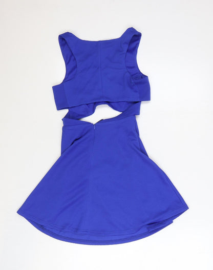 Preworn Womens Blue Polyester A-Line Size S V-Neck Zip - Cut Out