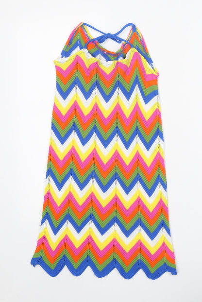 QED London Womens Multicoloured Geometric Acrylic Tank Dress Size M Round Neck Tie