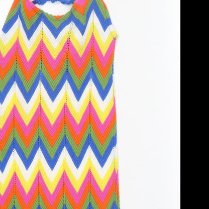 QED London Womens Multicoloured Geometric Acrylic Tank Dress Size M Round Neck Tie