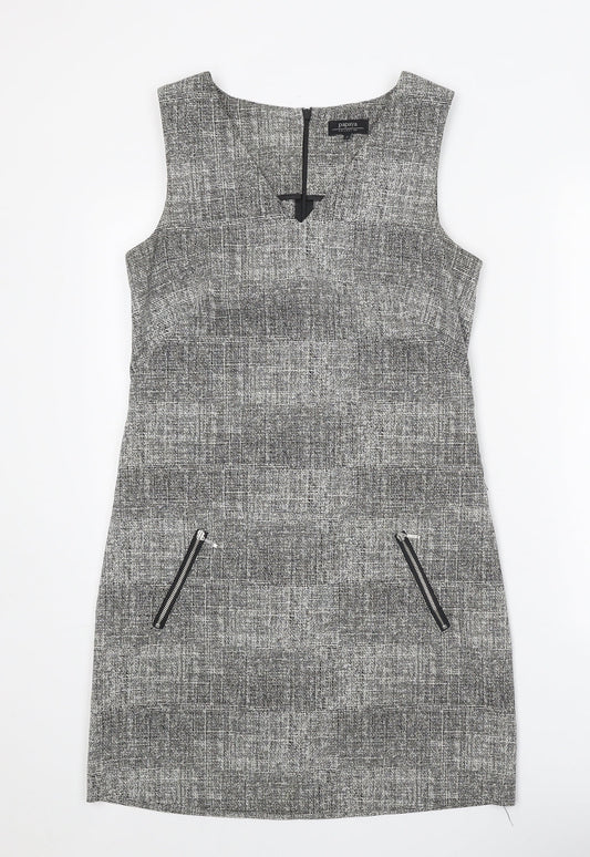 Papaya Womens Grey Cotton A-Line Size 8 V-Neck Zip