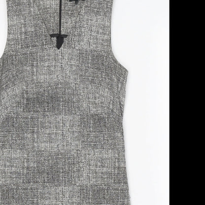 Papaya Womens Grey Cotton A-Line Size 8 V-Neck Zip