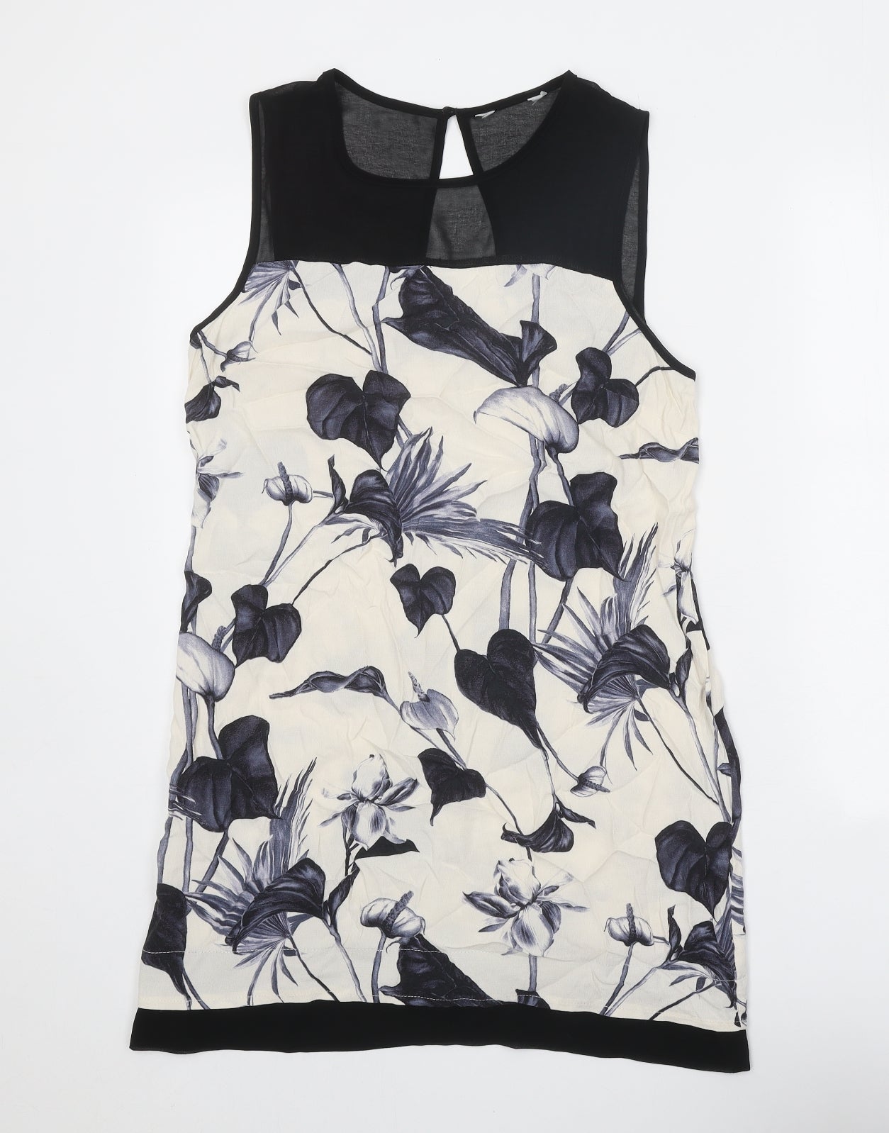 Preworn Womens White Floral Polyester A-Line One Size Round Neck Button