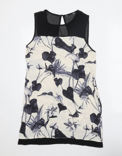 Preworn Womens White Floral Polyester A-Line One Size Round Neck Button