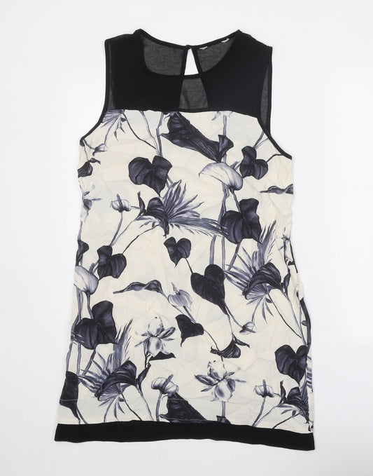 Preworn Womens White Floral Polyester A-Line One Size Round Neck Button