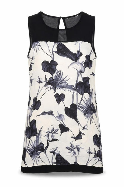 Preworn Womens White Floral Polyester A-Line One Size Round Neck Button