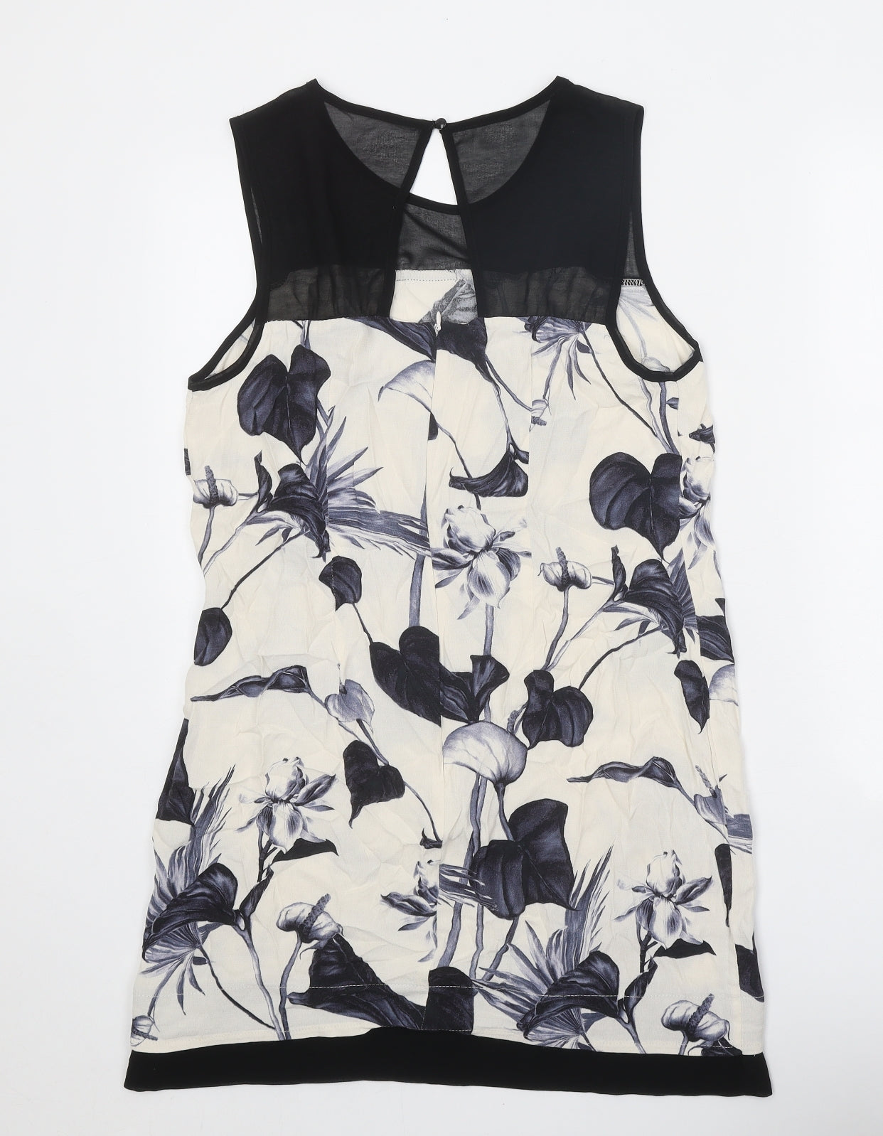 Preworn Womens White Floral Polyester A-Line One Size Round Neck Button