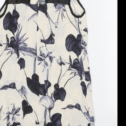 Preworn Womens White Floral Polyester A-Line One Size Round Neck Button