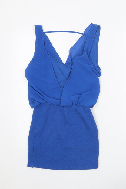 Zara Womens Blue Cotton Mini Size S Cowl Neck Pullover