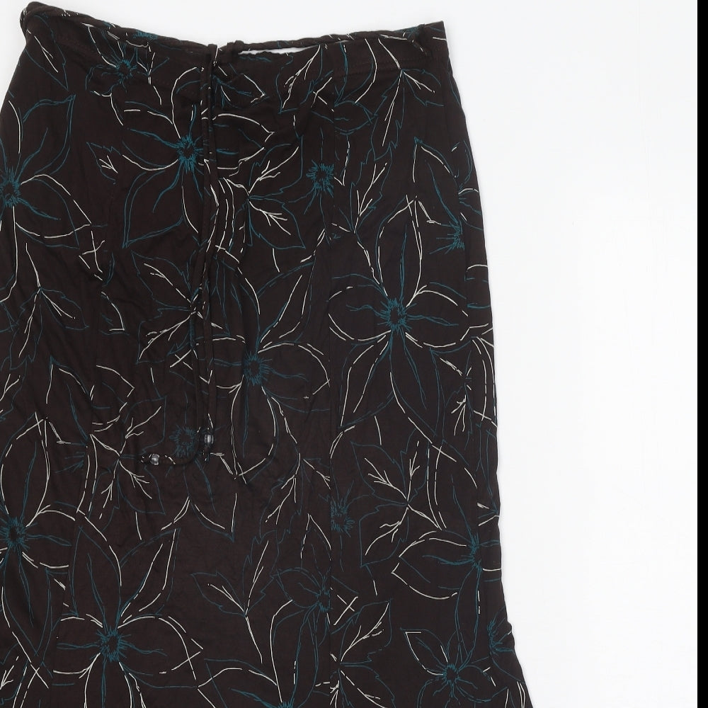Kinnik Womens Brown Floral Polyester A-Line Skirt Size 32 in Tie