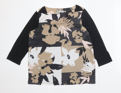 Fransa Womens Black Floral Viscose Basic Blouse Size S Square Neck