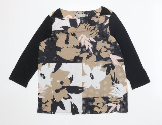 Fransa Womens Black Floral Viscose Basic Blouse Size S Square Neck