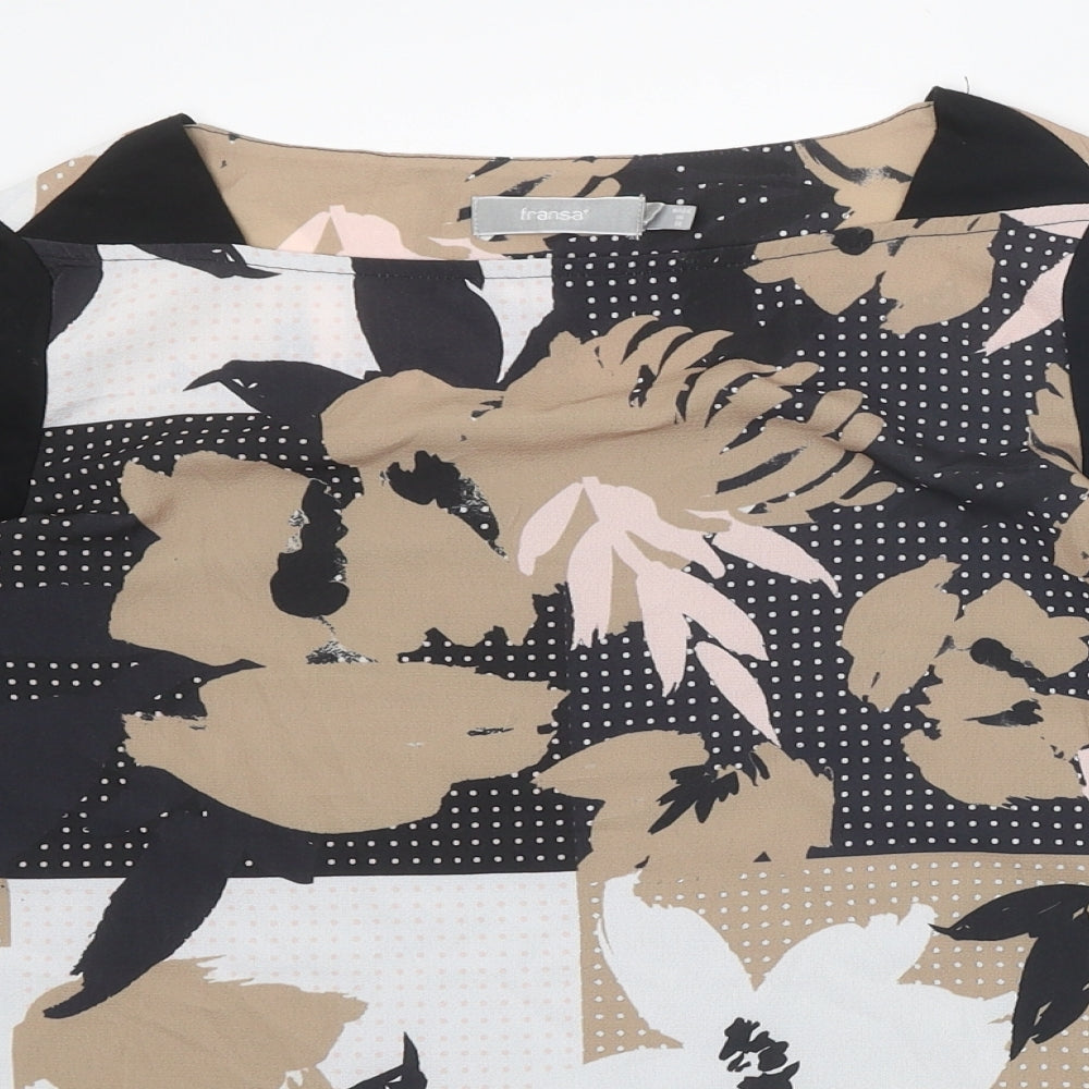 Fransa Womens Black Floral Viscose Basic Blouse Size S Square Neck