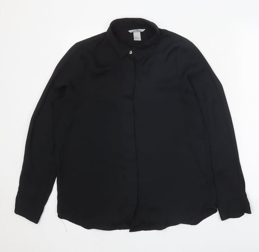 Womens UK Size 10 H&M Black Basic Button-Up